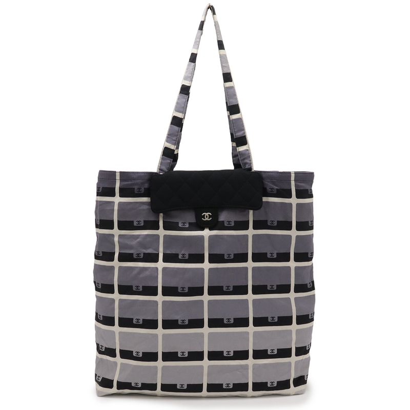 Chanel Quilted Coco Mark Eco Bag Folding Tote Chain Shoulder Cotton Jersey — view 5
