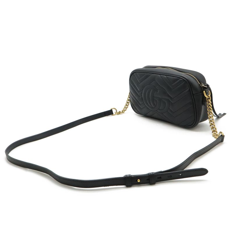 Gucci GG Marmont Shoulder Bag Pochette Chain Crossbody Quilted Leather Black — view 2