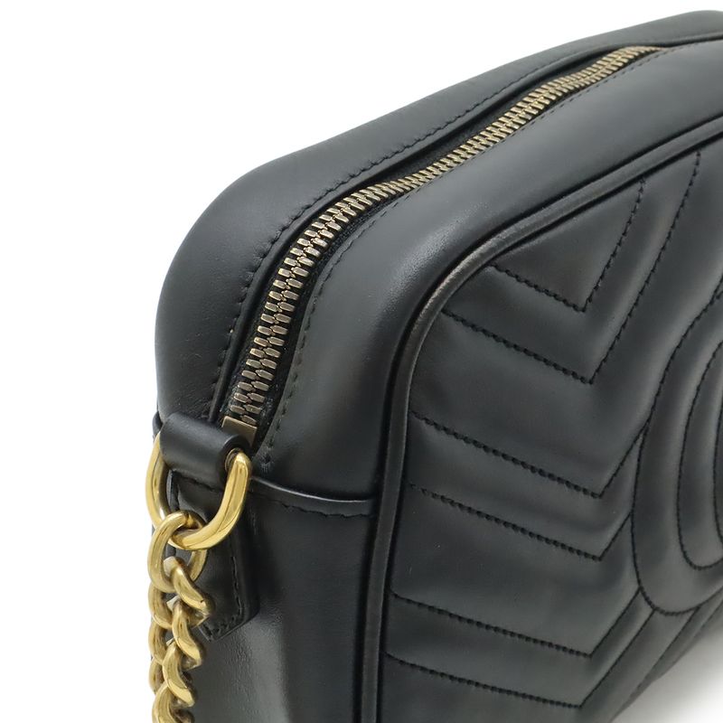 Gucci GG Marmont Shoulder Bag Pochette Chain Crossbody Quilted Leather Black — view 6