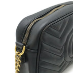 Gucci GG Marmont Shoulder Bag Pochette Chain Crossbody Quilted Leather Black — view 6