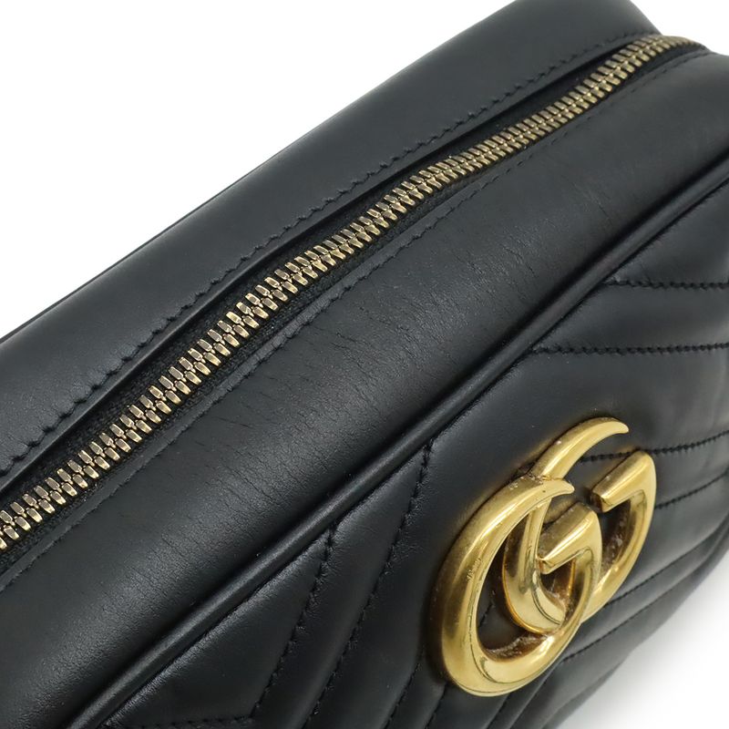 Gucci GG Marmont Shoulder Bag Pochette Chain Crossbody Quilted Leather Black — view 8
