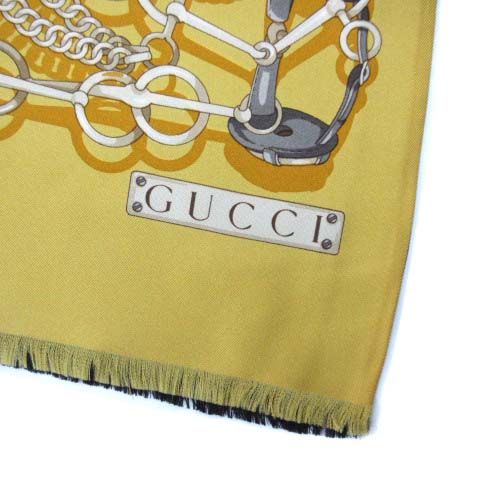 Gucci Reversible Silk Shawl Jackie Horse Harness Double Face Yellow Black — view 2