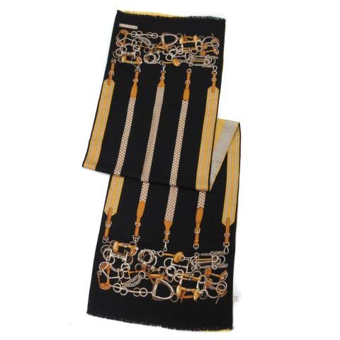 Gucci Reversible Silk Shawl Jackie Horse Harness Double Face Yellow Black — view 9