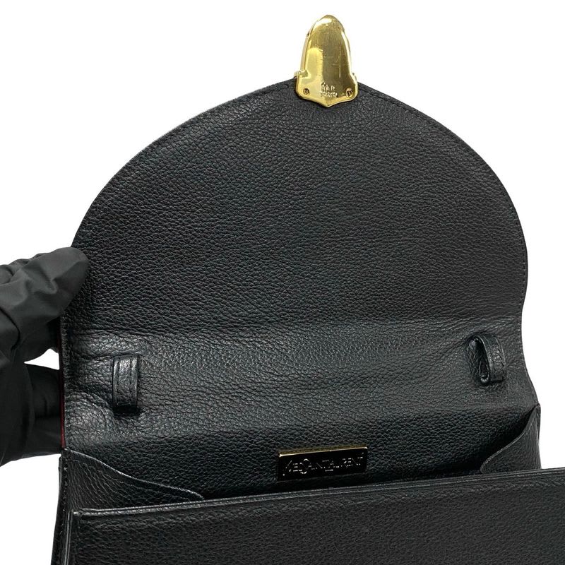 Yves Saint Laurent Cutout Punching Leather 2-Way Shoulder Bag Black