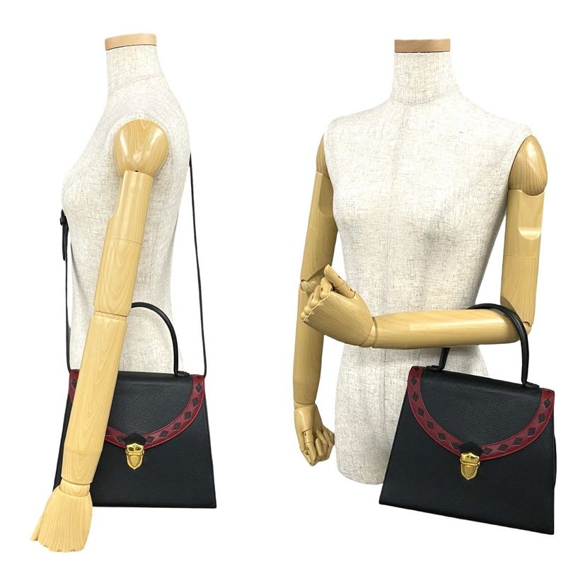 Yves Saint Laurent Cutout Punching Leather 2-Way Shoulder Bag Black
