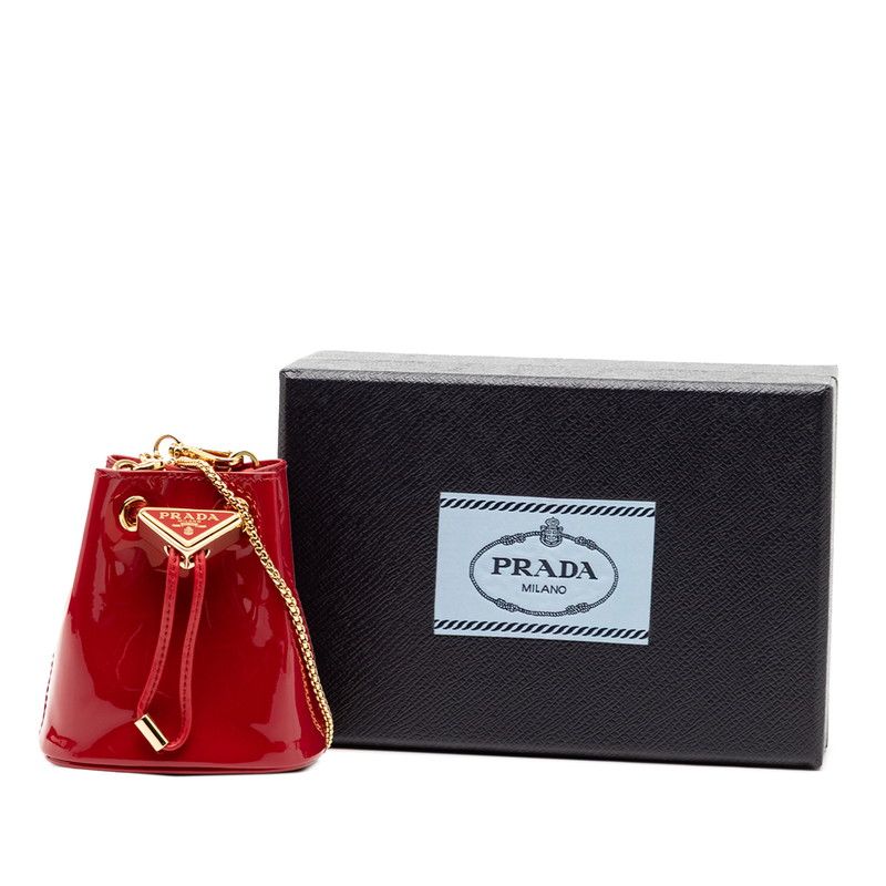 Prada Triangle Logo Plate Mini Chain Shoulder Bag Pouch 1 Nr016 Red Patent — view 8