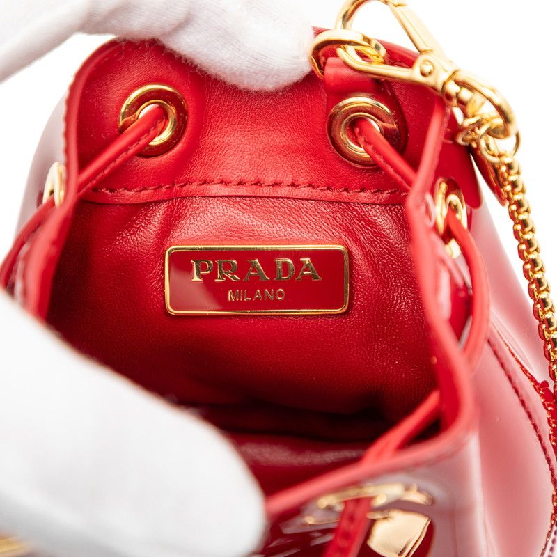 Prada Triangle Logo Plate Mini Chain Shoulder Bag Pouch 1 Nr016 Red Patent — view 5