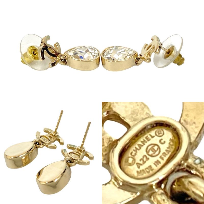 Chanel Coco Mark Motif GP Rhinestone Drop Earrings Accessories 22AC — view 3