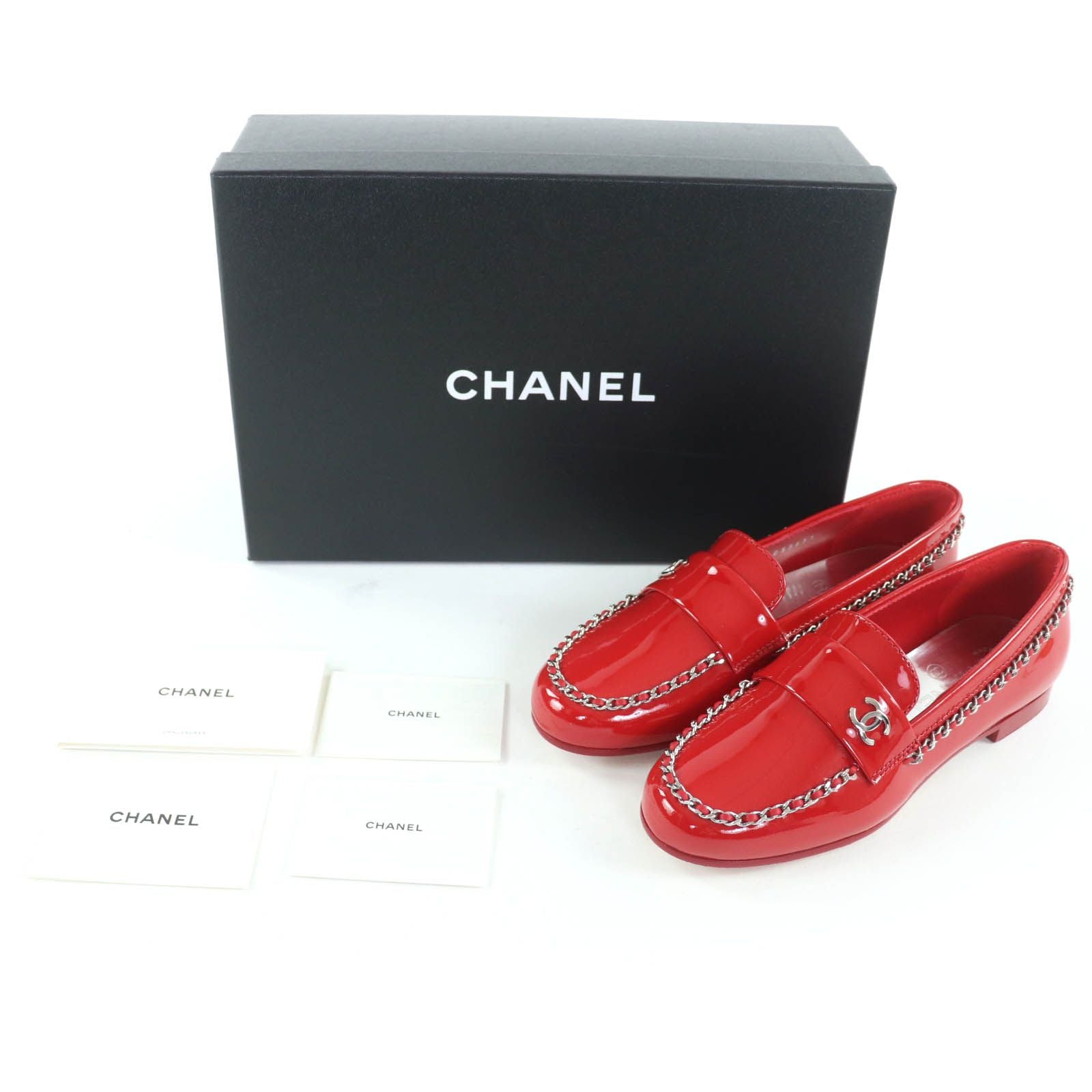 Chanel with Coco Mark Parts Patent Leather Chain Loafers Red — view 5
