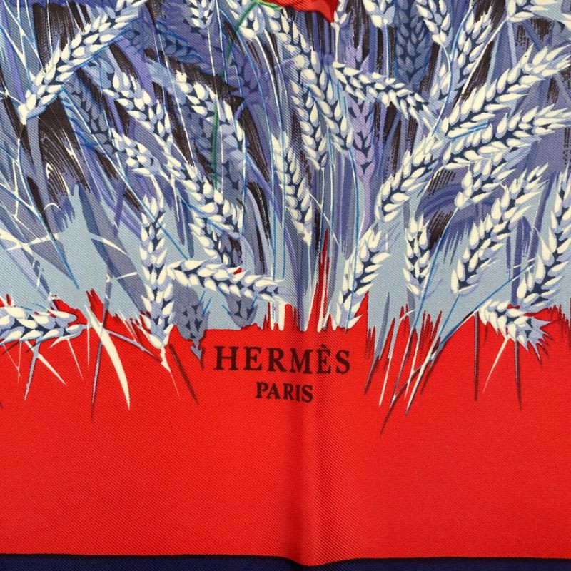 Hermes Scarf Silk Carre 90 Lapins DANS UN Champ de Wheat Field And Rabbit Red — view 6