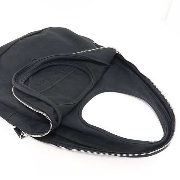 Prada Canvas Hobo Bag Shoulder Black 2 Vy005 Embossed Logo — view 4