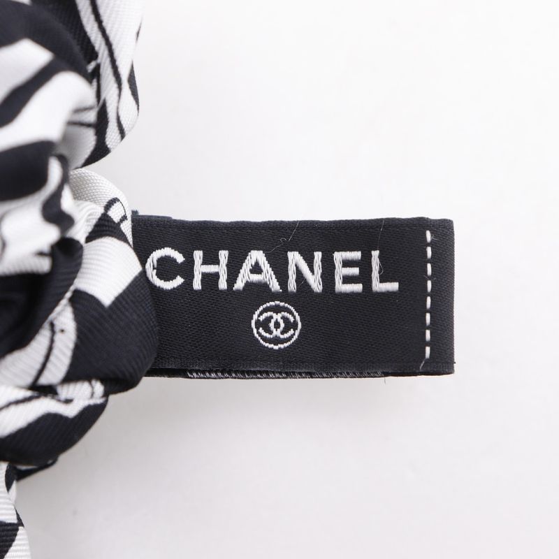 Chanel Ribbon Scrunchie Coco Mark Silk Black White — view 7