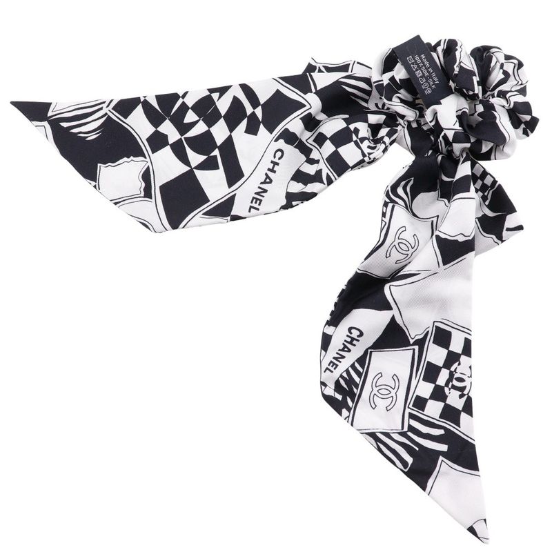 Chanel Ribbon Scrunchie Coco Mark Silk Black White — view 2