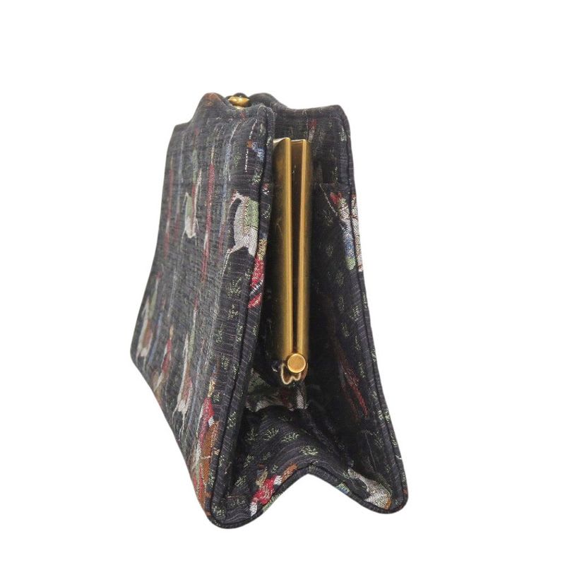 Gucci Greta Garbo Collaboration Equestrian Print Canvas Black Clutch Bag — view 6