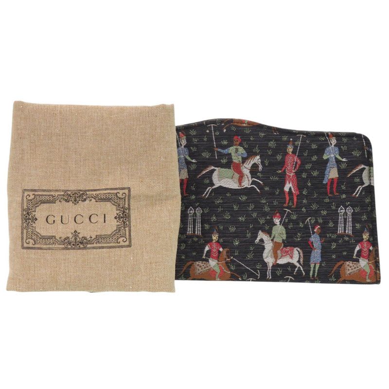 Gucci Greta Garbo Collaboration Equestrian Print Canvas Black Clutch Bag — view 2