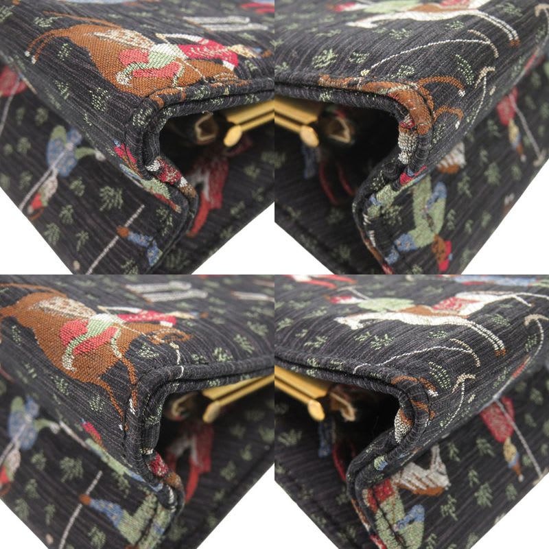Gucci Greta Garbo Collaboration Equestrian Print Canvas Black Clutch Bag — view 4