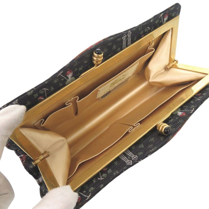 Gucci Greta Garbo Collaboration Equestrian Print Canvas Black Clutch Bag — view 5