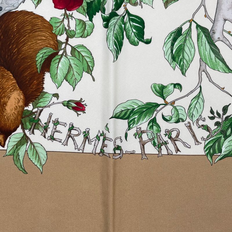 Hermes Carre 90 Scarf Silk U Coeur DES BOIS In The Forest Brown — view 6