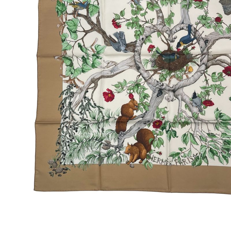 Hermes Carre 90 Scarf Silk U Coeur DES BOIS In The Forest Brown — view 4