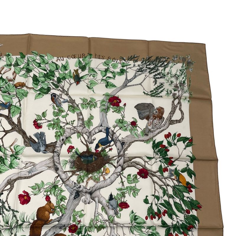 Hermes Carre 90 Scarf Silk U Coeur DES BOIS In The Forest Brown — view 3