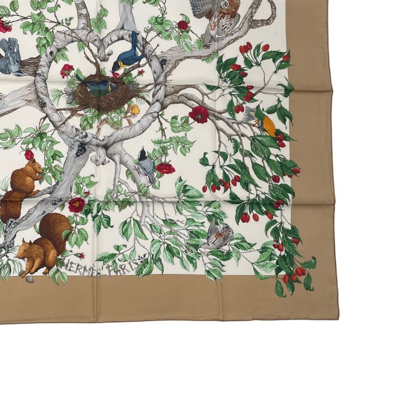 Hermes Carre 90 Scarf Silk U Coeur DES BOIS In The Forest Brown — view 5