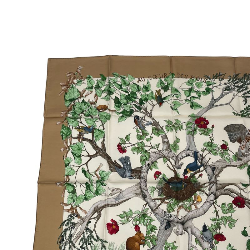 Hermes Carre 90 Scarf Silk U Coeur DES BOIS In The Forest Brown — view 2