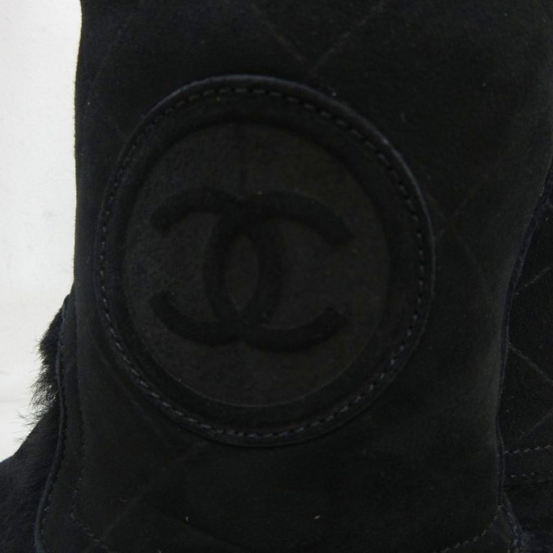 Chanel Quilted Mouton Long Boots Coco Mark Leather 35 Black — view 6