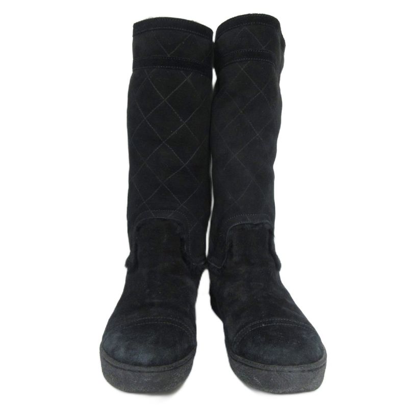 Chanel Quilted Mouton Long Boots Coco Mark Leather 35 Black — view 3