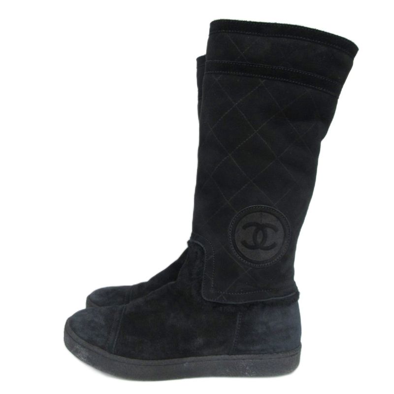 Chanel Quilted Mouton Long Boots Coco Mark Leather 35 Black — view 2