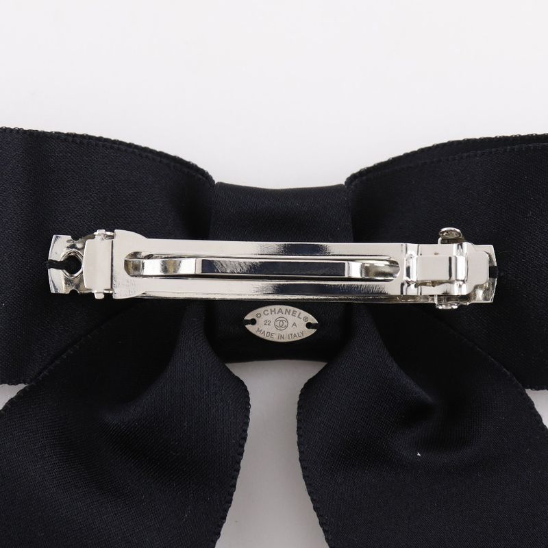 Chanel Ribbon Coco Mark Satin Black 22 a Barrette — view 4