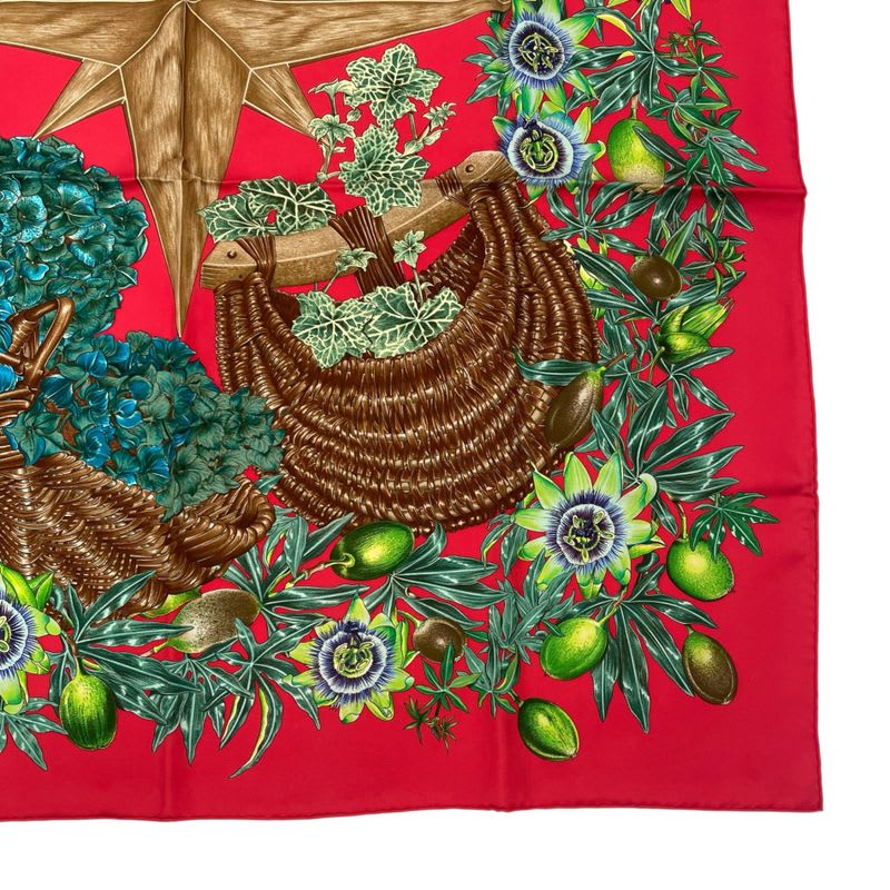Hermes Scarf Carre 90 P 100% Silk Assiflores Passion Flower Black Red — view 5