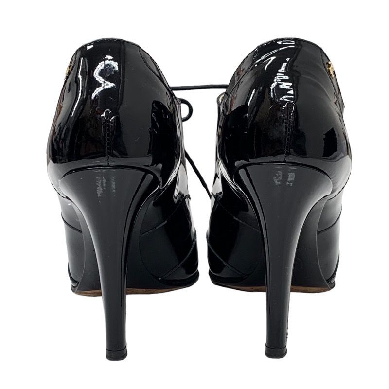 Chanel Boots Short Booties Lace Up Coco Mark Patent Black — view 5