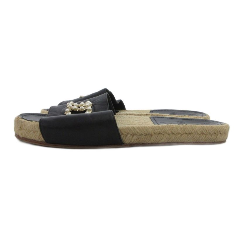 Chanel Espadrille Sandals Coco Marc Pearl Bijoux 38 Black UO GY18 — view 2