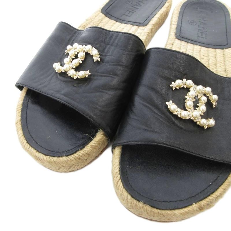 Chanel Espadrille Sandals Coco Marc Pearl Bijoux 38 Black UO GY18 — view 6
