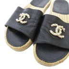 Chanel Espadrille Sandals Coco Marc Pearl Bijoux 38 Black UO GY18 — view 6