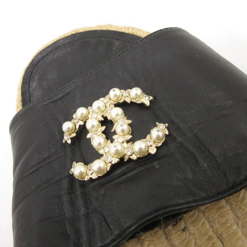 Chanel Espadrille Sandals Coco Marc Pearl Bijoux 38 Black UO GY18 — view 9