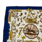 Hermes Scarf Silk Carre 90 Copeaux Sawdust Horse Pattern Tool Beige Navy White — view 2