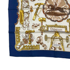 Hermes Scarf Silk Carre 90 Copeaux Sawdust Horse Pattern Tool Beige Navy White — view 4