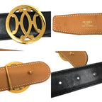Hermes Double H Belt 65 Size Black Gold Hardware Vintage Antique — view 4