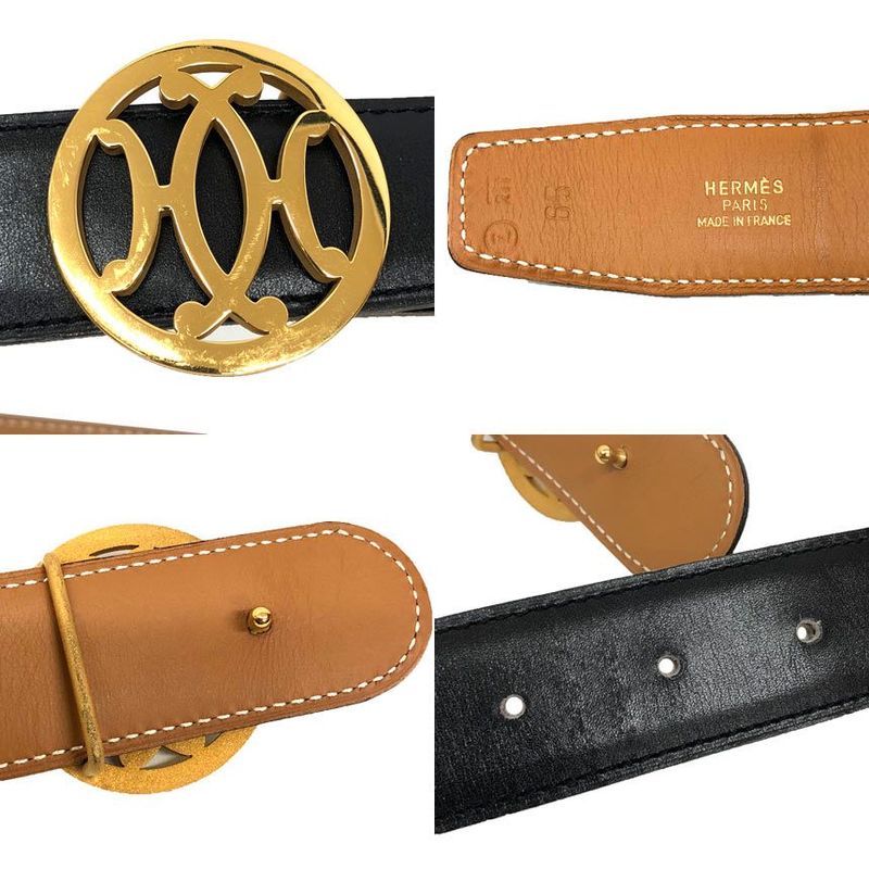 Hermes Double H Belt 65 Size Black Gold Hardware Vintage Antique — view 4