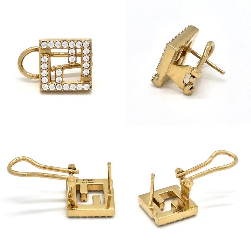 Fendi Forever Earrings FF Motif White Crystal Zirconia Gold Polished — view 5