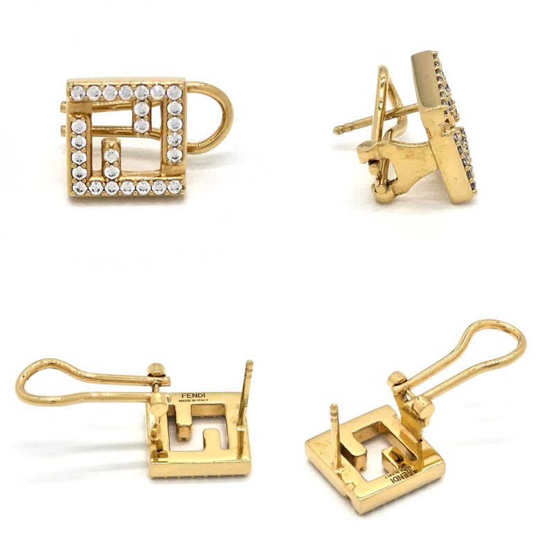 Fendi Forever Earrings FF Motif White Crystal Zirconia Gold Polished — view 6