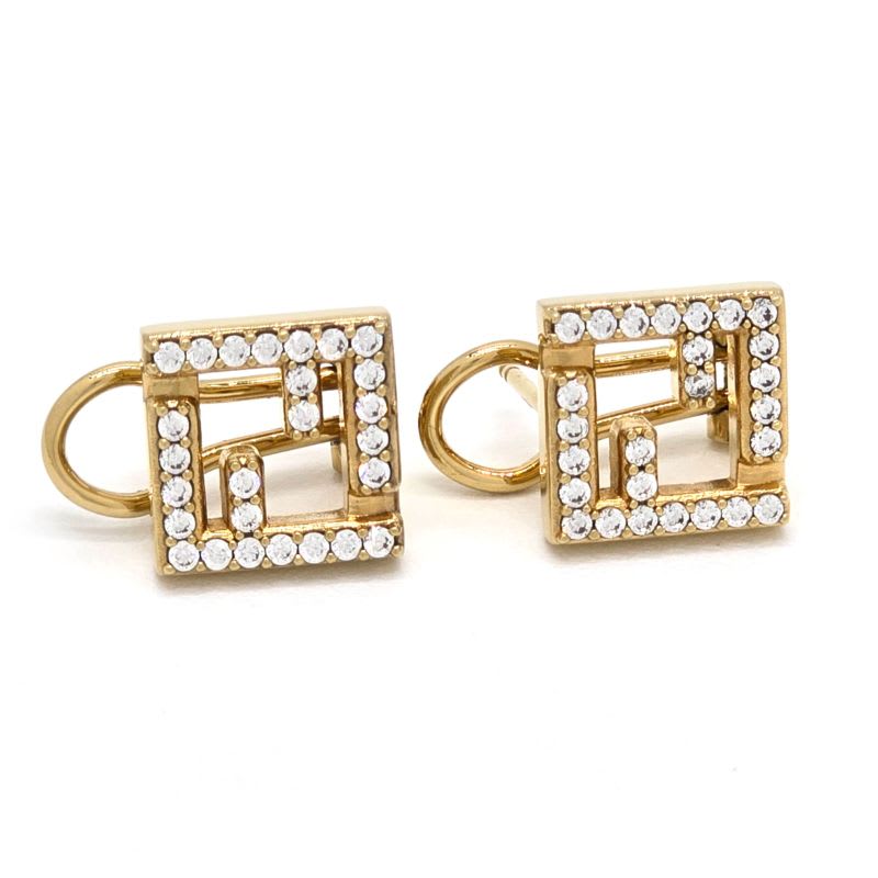 Fendi Forever Earrings FF Motif White Crystal Zirconia Gold Polished — view 4