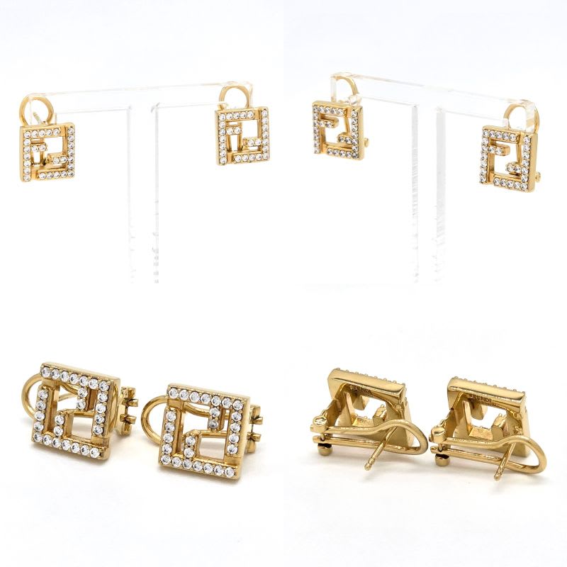 Fendi Forever Earrings FF Motif White Crystal Zirconia Gold Polished — view 3