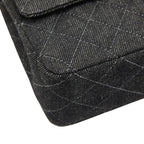 Chanel Quilted 25 Double Flap Chain Shoulder Bag Black Denim — view 4