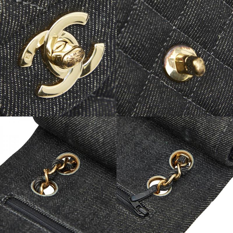 Chanel Quilted 25 Double Flap Chain Shoulder Bag Black Denim — view 8