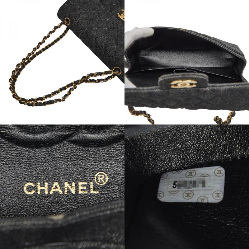 Chanel Quilted 25 Double Flap Chain Shoulder Bag Black Denim — view 9