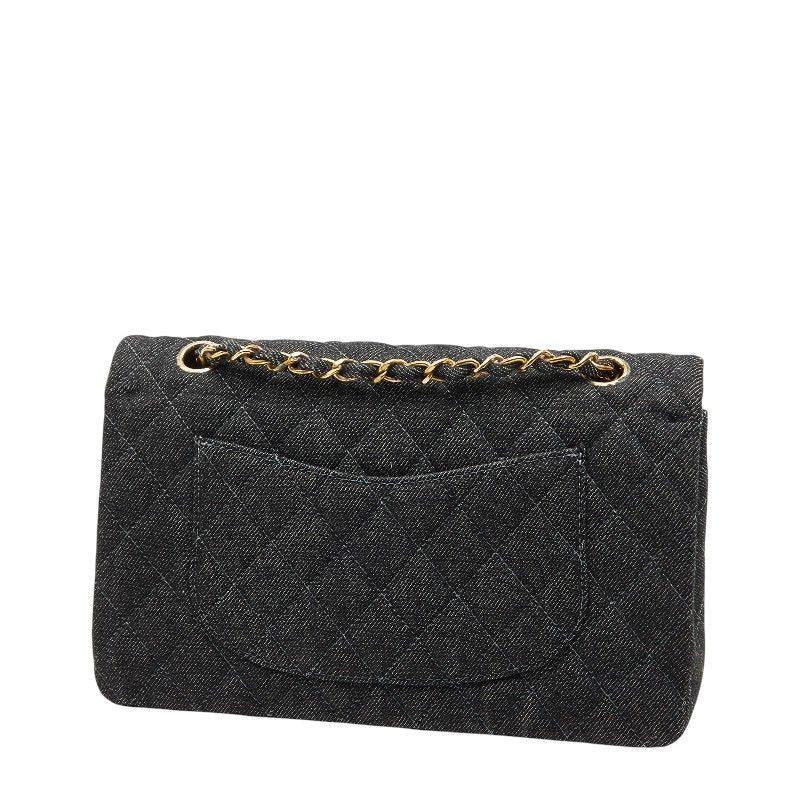 Chanel Quilted 25 Double Flap Chain Shoulder Bag Black Denim — view 2