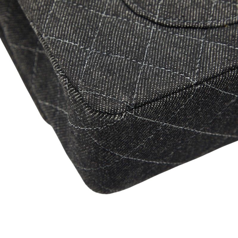 Chanel Quilted 25 Double Flap Chain Shoulder Bag Black Denim — view 6