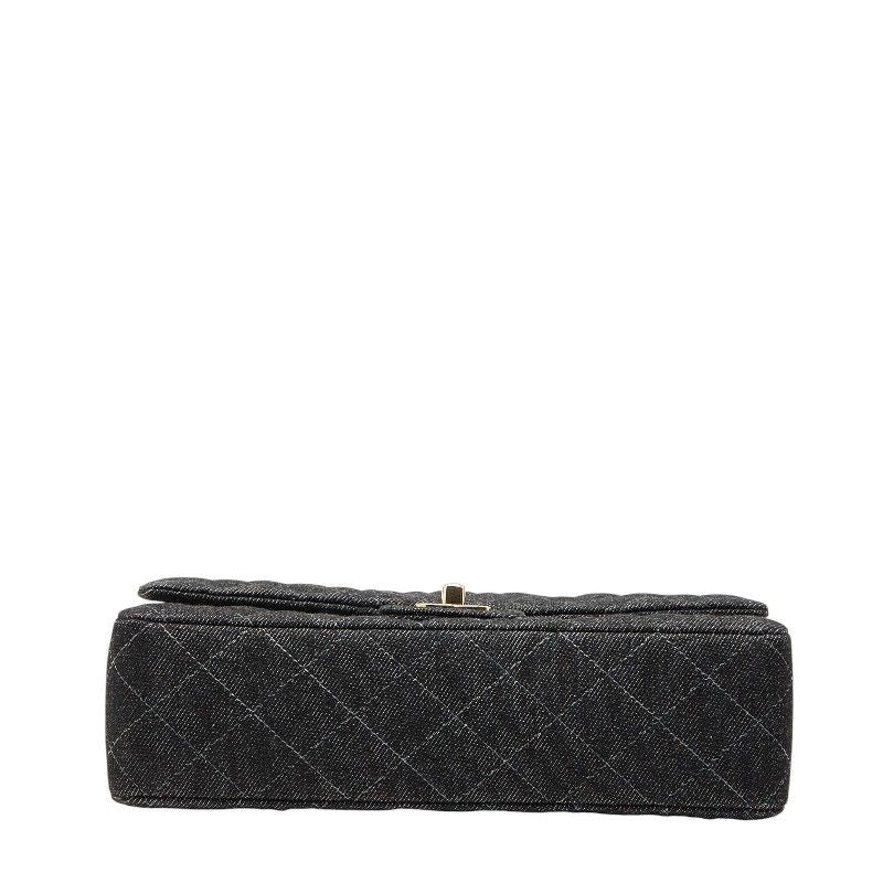 Chanel Quilted 25 Double Flap Chain Shoulder Bag Black Denim — view 3